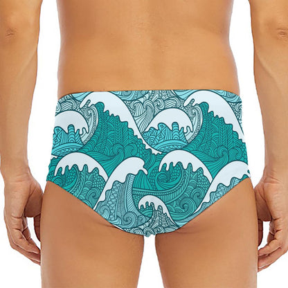Surfing Wave Pattern Print Men's Triangle Swim Briefs