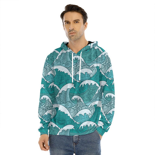 Surfing Wave Pattern Print Men's Velvet Pullover Hoodie