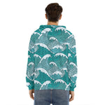 Surfing Wave Pattern Print Men's Velvet Pullover Hoodie