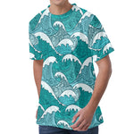 Surfing Wave Pattern Print Men's Velvet T-Shirt