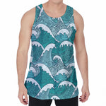 Surfing Wave Pattern Print Men's Velvet Tank Top