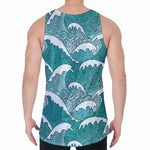 Surfing Wave Pattern Print Men's Velvet Tank Top