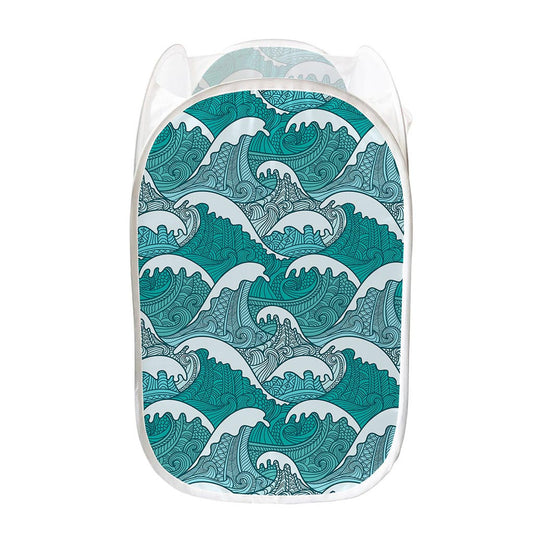Surfing Wave Pattern Print Mesh Laundry Hamper