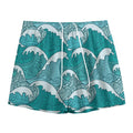 Surfing Wave Pattern Print Mesh Shorts