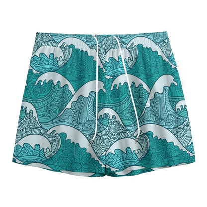 Surfing Wave Pattern Print Mesh Shorts