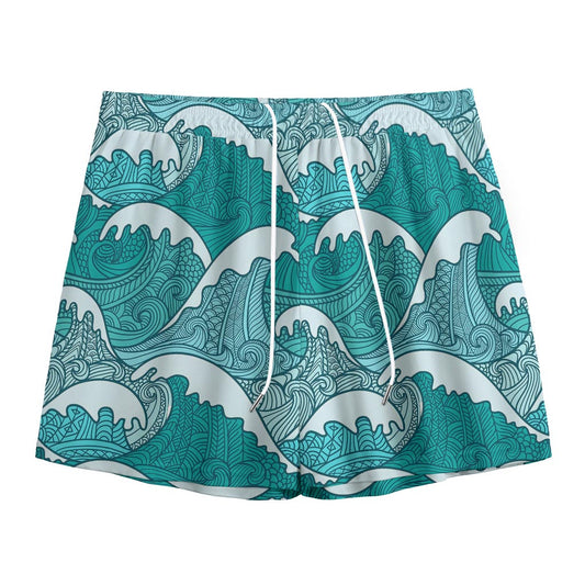 Surfing Wave Pattern Print Mesh Shorts