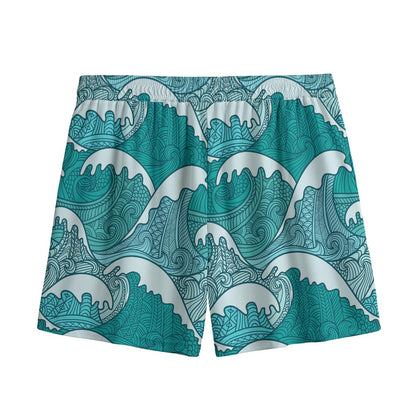 Surfing Wave Pattern Print Mesh Shorts