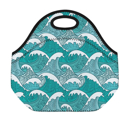 Surfing Wave Pattern Print Neoprene Lunch Bag