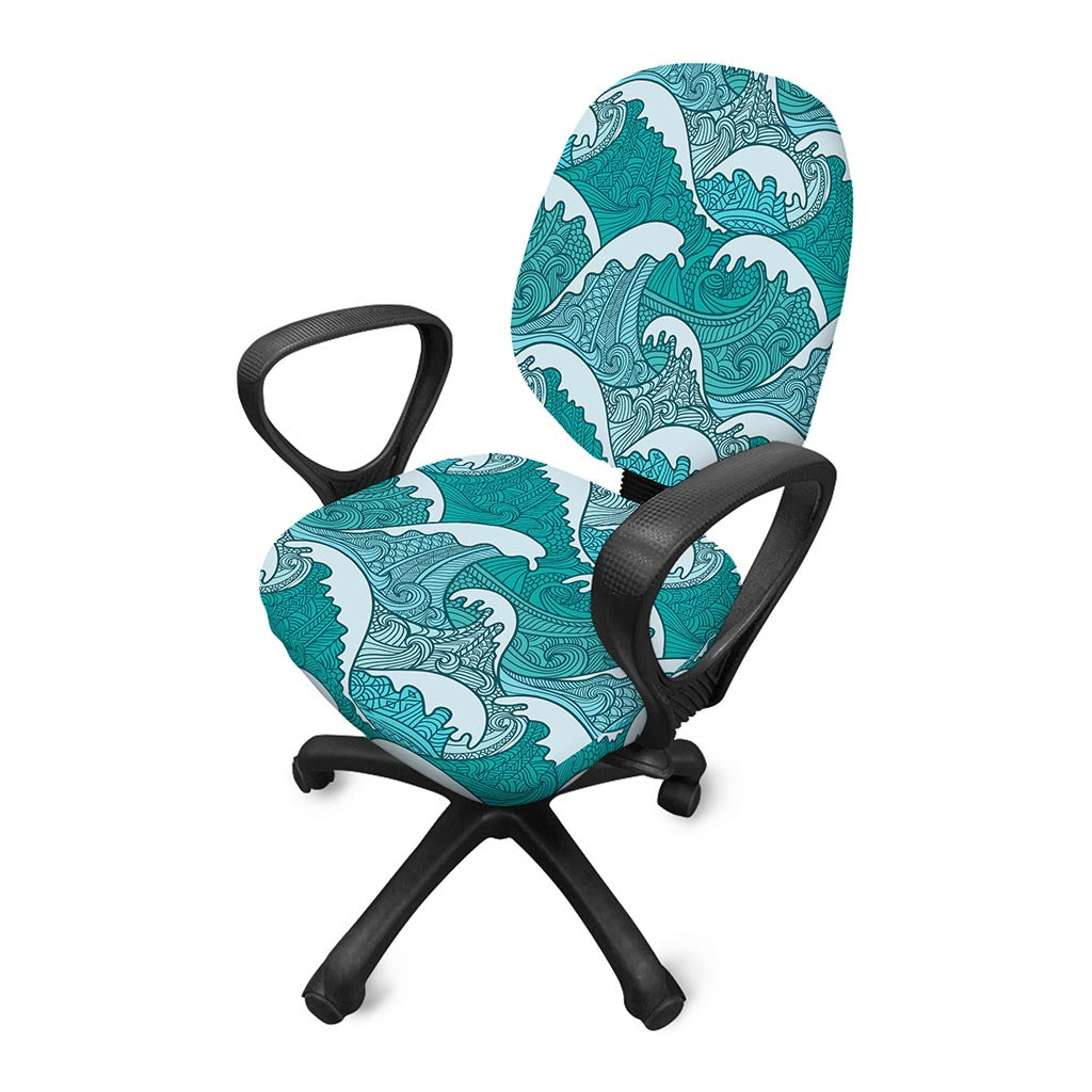 Surfing Wave Pattern Print Office Chair Cover