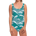 Surfing Wave Pattern Print One Piece Swimsuit