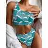 Surfing Wave Pattern Print One Shoulder Bikini Top