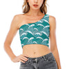 Surfing Wave Pattern Print One Shoulder Crop Top