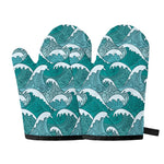 Surfing Wave Pattern Print Oven Mitts