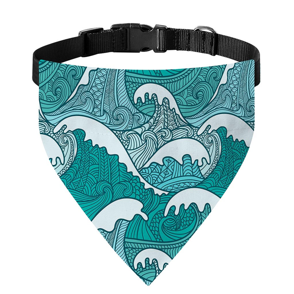 Surfing Wave Pattern Print Over The Collar Dog Bandana