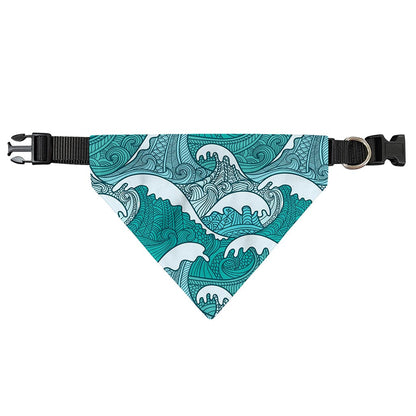 Surfing Wave Pattern Print Over The Collar Dog Bandana