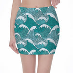 Surfing Wave Pattern Print Pencil Mini Skirt