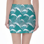 Surfing Wave Pattern Print Pencil Mini Skirt