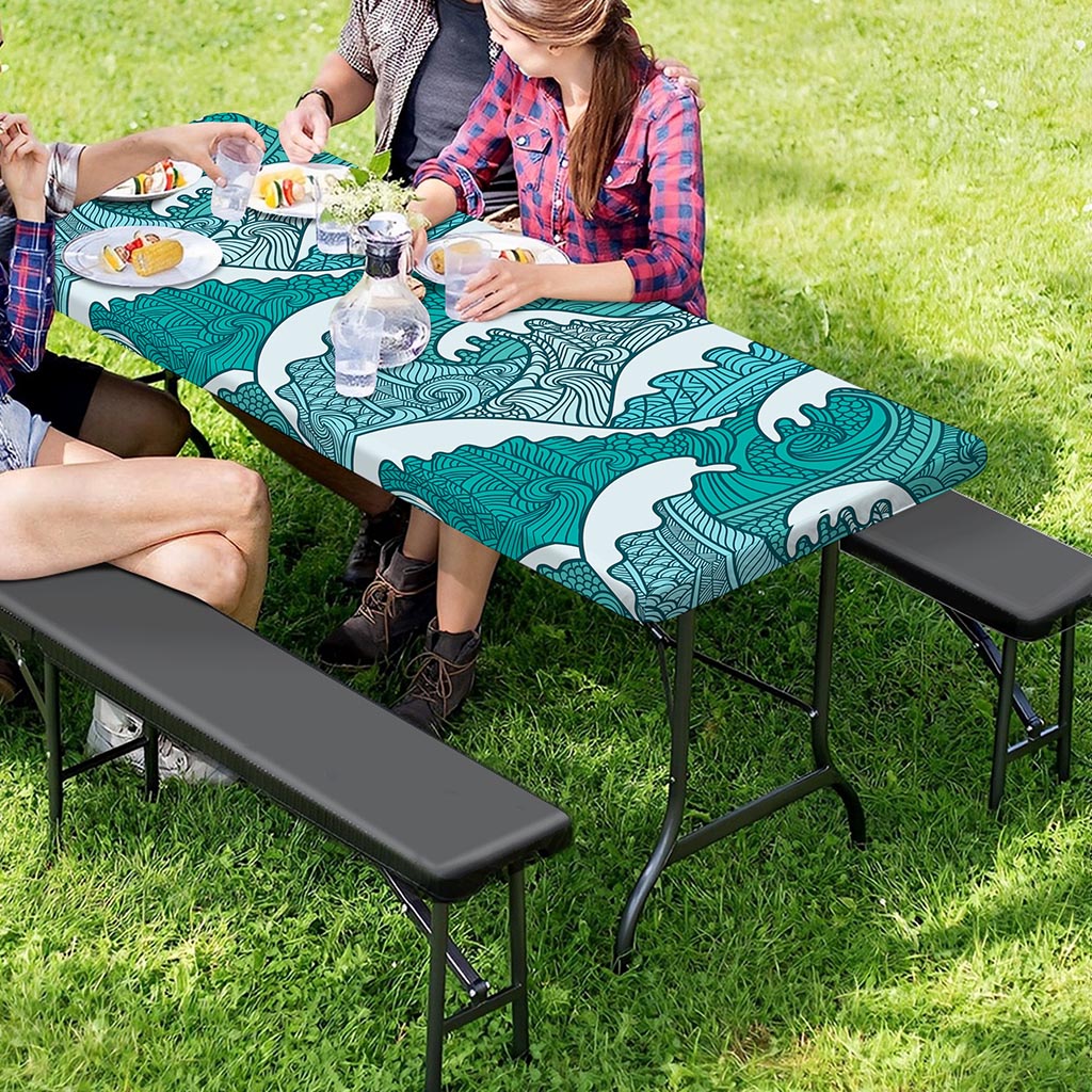 Surfing Wave Pattern Print Picnic Table Cover