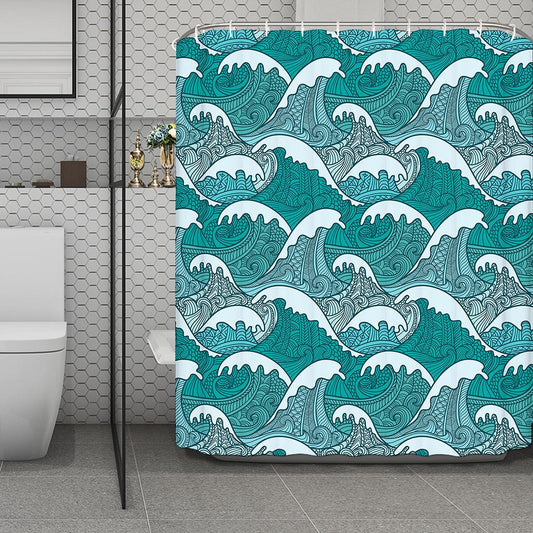 Surfing Wave Pattern Print Polyester Shower Curtain