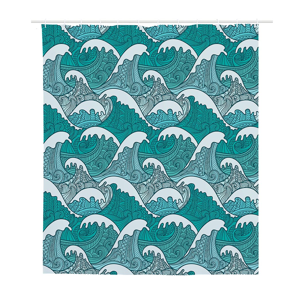 Surfing Wave Pattern Print Polyester Shower Curtain