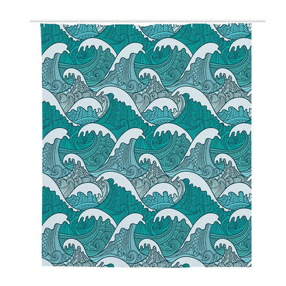 Surfing Wave Pattern Print Polyester Shower Curtain