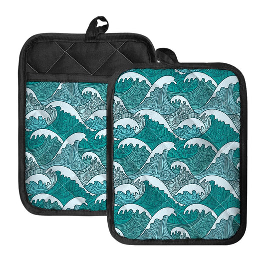 Surfing Wave Pattern Print Pot Holders With Pocket