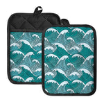 Surfing Wave Pattern Print Pot Holders With Pocket