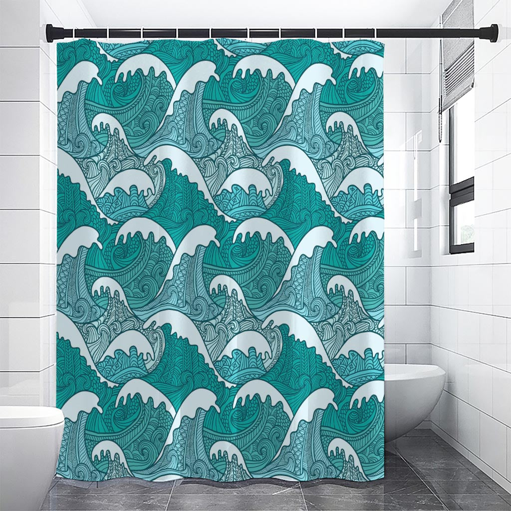 Surfing Wave Pattern Print Premium Shower Curtain