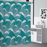 Surfing Wave Pattern Print Premium Shower Curtain