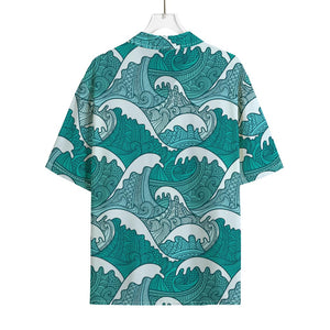 Surfing Wave Pattern Print Rayon Hawaiian Shirt