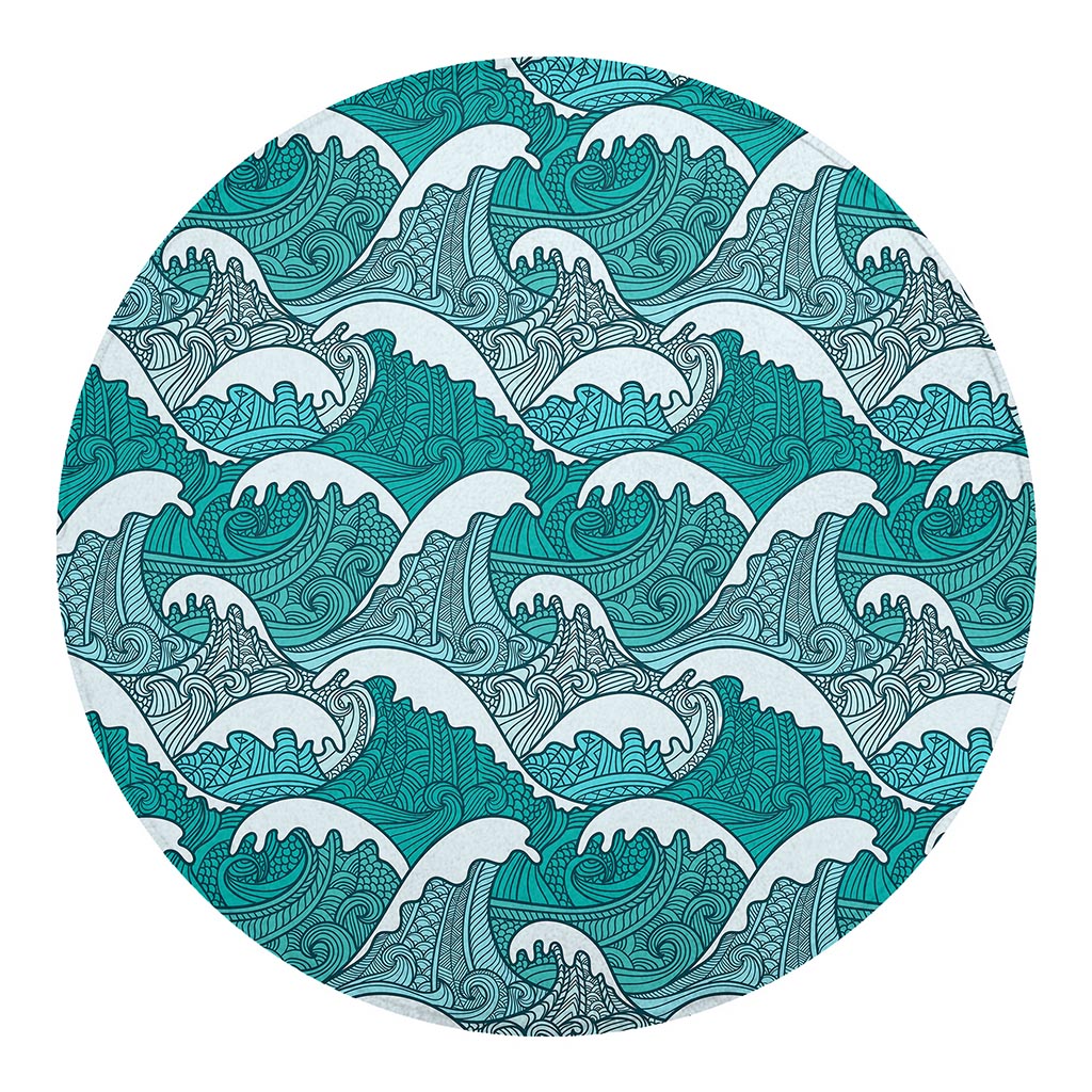 Surfing Wave Pattern Print Round Blanket