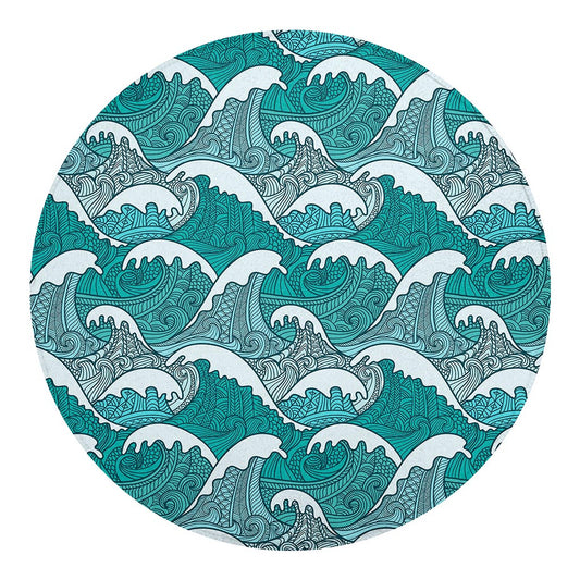 Surfing Wave Pattern Print Round Blanket