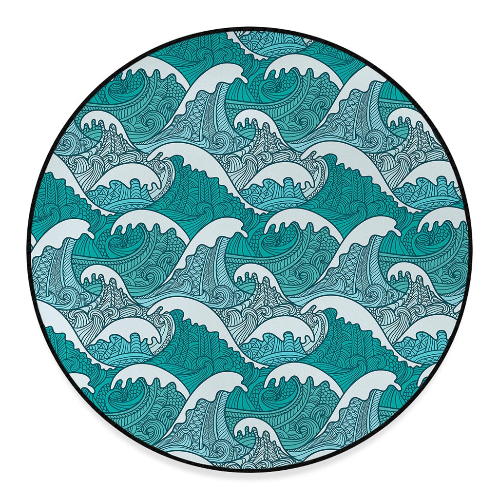 Surfing Wave Pattern Print Round Floor Mat