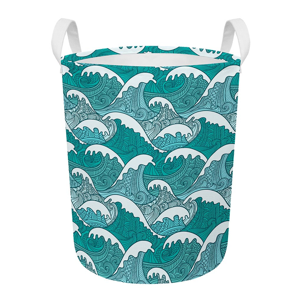 Surfing Wave Pattern Print Round Laundry Basket