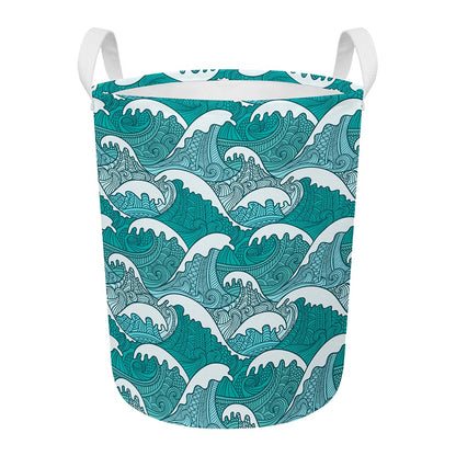 Surfing Wave Pattern Print Round Laundry Basket