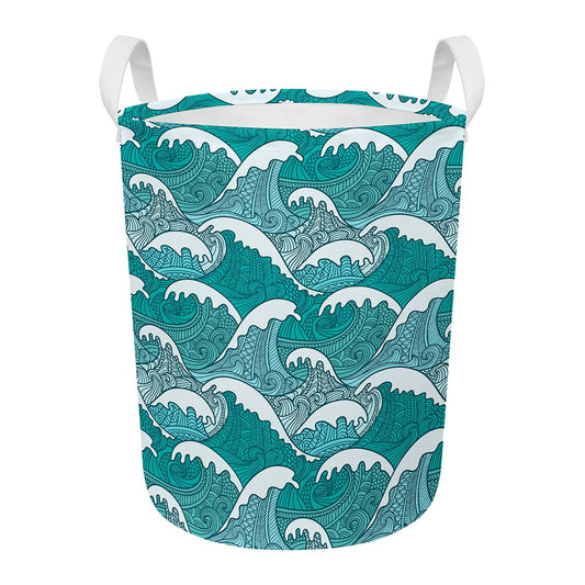Surfing Wave Pattern Print Round Laundry Basket