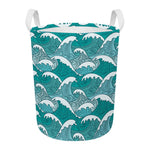 Surfing Wave Pattern Print Round Laundry Basket