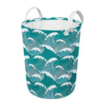 Surfing Wave Pattern Print Round Laundry Basket