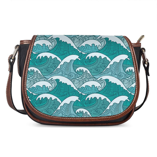Surfing Wave Pattern Print Saddle Bag