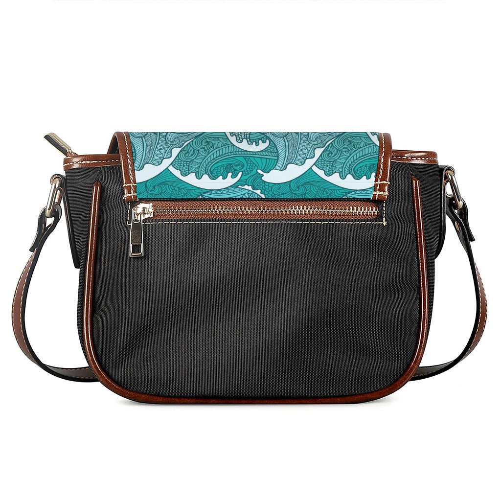 Surfing Wave Pattern Print Saddle Bag