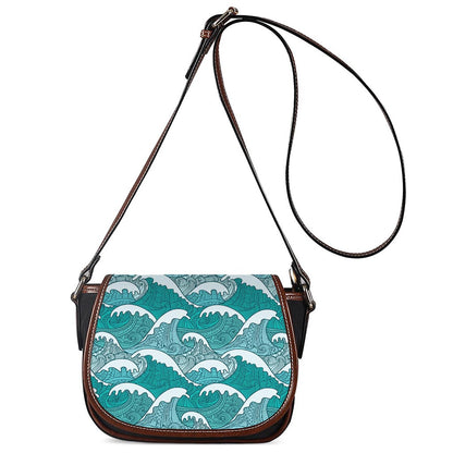 Surfing Wave Pattern Print Saddle Bag