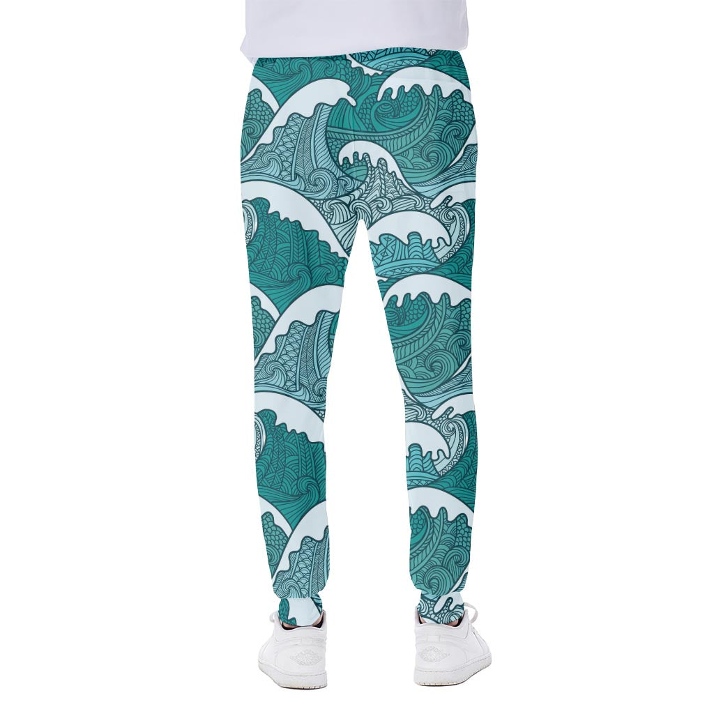 Surfing Wave Pattern Print Scuba Joggers