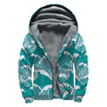 Surfing Wave Pattern Print Sherpa Lined Zip Up Hoodie