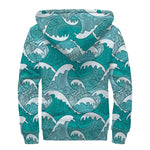 Surfing Wave Pattern Print Sherpa Lined Zip Up Hoodie