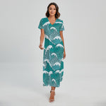 Surfing Wave Pattern Print Short Sleeve Maxi Dress