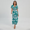 Surfing Wave Pattern Print Short Sleeve Maxi Dress