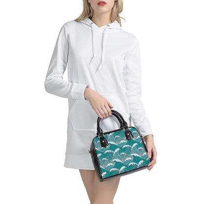 Surfing Wave Pattern Print Shoulder Handbag