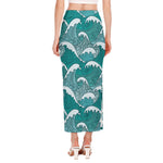 Surfing Wave Pattern Print Side Slit Maxi Skirt