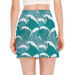 Surfing Wave Pattern Print Side Slit Mini Skirt