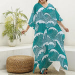 Surfing Wave Pattern Print Silk V-Neck Kaftan Dress